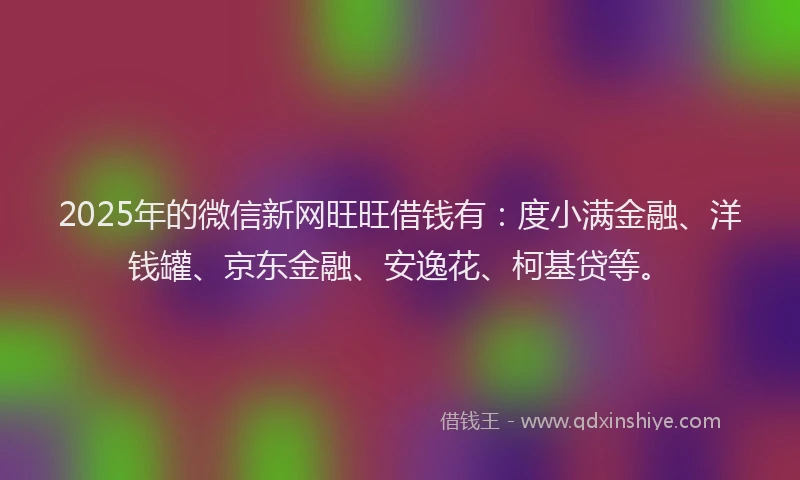 2025年的微信新网旺旺借钱有：度小满金融、洋钱罐、京东金融、安逸花、柯基贷等。