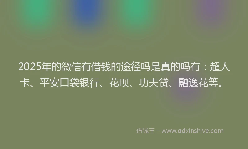 2025年的微信有借钱的途径吗是真的吗有：超人卡、平安口袋银行、花呗、功夫贷、融逸花等。