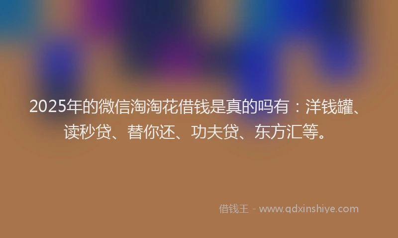 2025年的微信淘淘花借钱是真的吗有：洋钱罐、读秒贷、替你还、功夫贷、东方汇等。