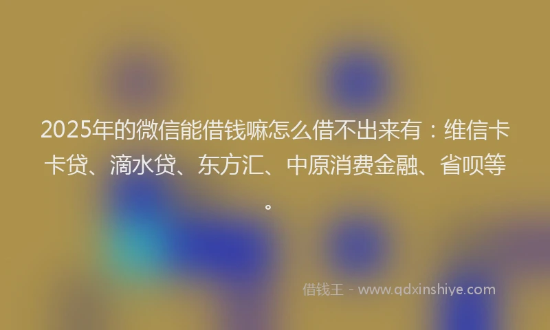 2025年的微信能借钱嘛怎么借不出来有：维信卡卡贷、滴水贷、东方汇、中原消费金融、省呗等。