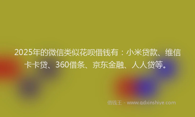 2025年的微信类似花呗借钱有：小米贷款、维信卡卡贷、360借条、京东金融、人人贷等。