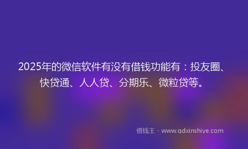 2025年的微信软件有没有借钱功能有：投友圈、快贷通、人人贷、分期乐、微粒贷等。