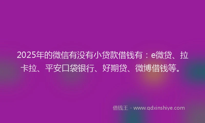 2025年的微信有没有小贷款借钱有：e微贷、拉卡拉、平安口袋银行、好期贷、微博借钱等。