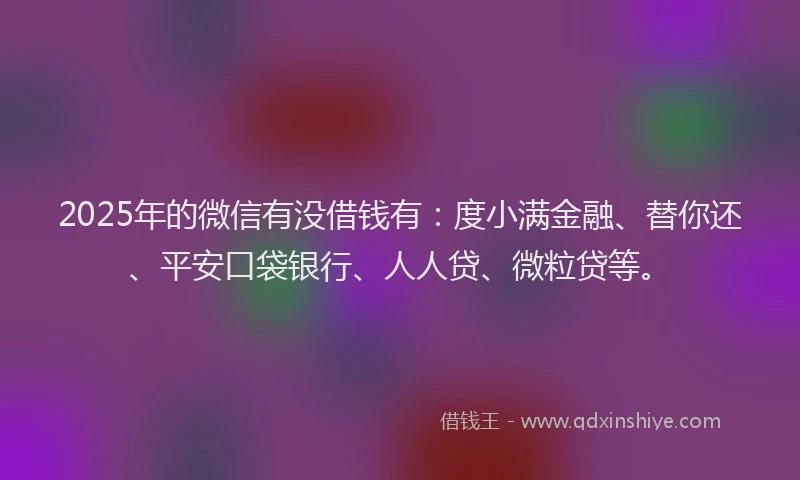 2025年的微信有没借钱有：度小满金融、替你还、平安口袋银行、人人贷、微粒贷等。