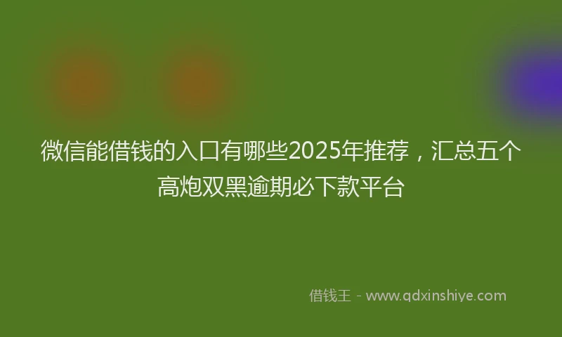 微信能借钱的入口有哪些2025年推荐，汇总五个高炮双黑逾期必下款平台