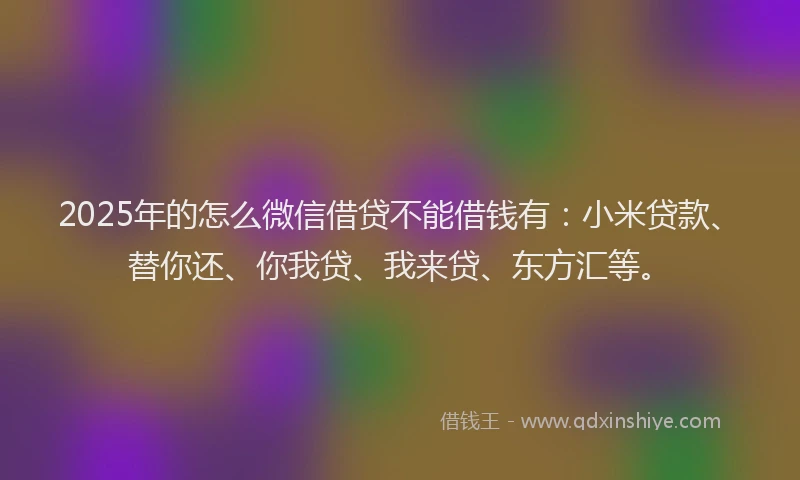 2025年的怎么微信借贷不能借钱有：小米贷款、替你还、你我贷、我来贷、东方汇等。