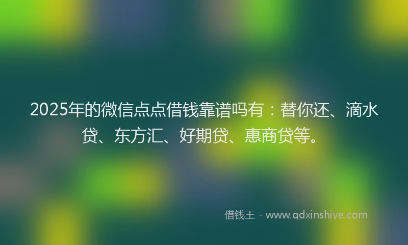 2025年的微信点点借钱靠谱吗有：替你还、滴水贷、东方汇、好期贷、惠商贷等。