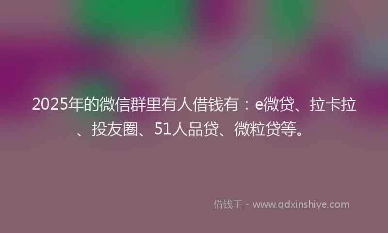 2025年的微信群里有人借钱有：e微贷、拉卡拉、投友圈、51人品贷、微粒贷等。