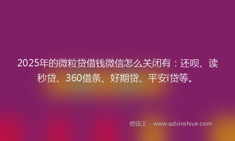 2025年的微粒贷借钱微信怎么关闭有：还呗、读秒贷、360借条、好期贷、平安i贷等。