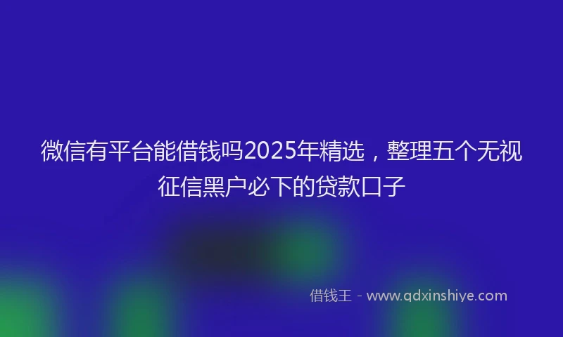 微信有平台能借钱吗2025年精选，整理五个无视征信黑户必下的贷款口子