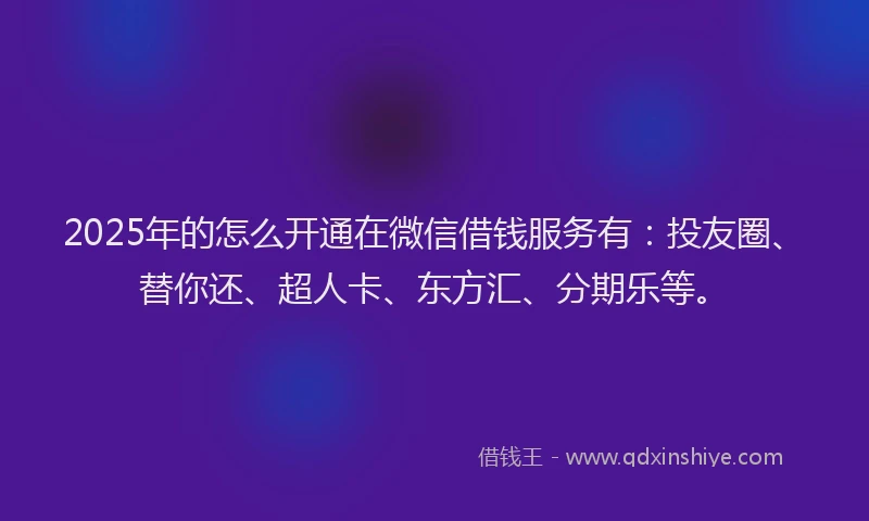 2025年的怎么开通在微信借钱服务有：投友圈、替你还、超人卡、东方汇、分期乐等。