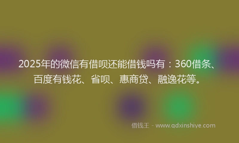 2025年的微信有借呗还能借钱吗有：360借条、百度有钱花、省呗、惠商贷、融逸花等。