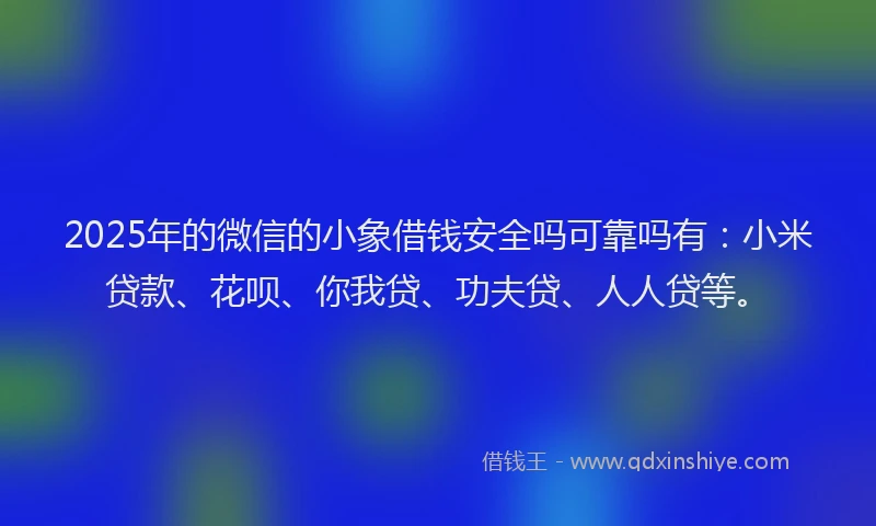 2025年的微信的小象借钱安全吗可靠吗有：小米贷款、花呗、你我贷、功夫贷、人人贷等。