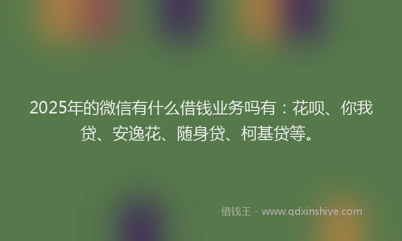 2025年的微信有什么借钱业务吗有：花呗、你我贷、安逸花、随身贷、柯基贷等。