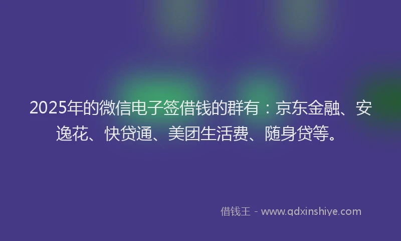 2025年的微信电子签借钱的群有：京东金融、安逸花、快贷通、美团生活费、随身贷等。