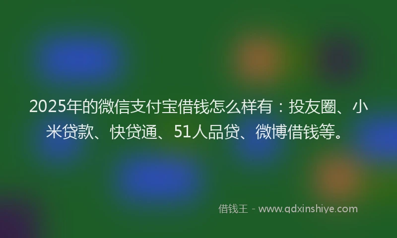2025年的微信支付宝借钱怎么样有：投友圈、小米贷款、快贷通、51人品贷、微博借钱等。