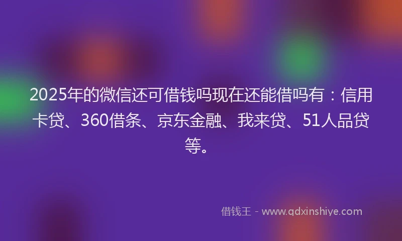 2025年的微信还可借钱吗现在还能借吗有:信用卡贷、360借条、京东金融、我来贷、51人品贷等。