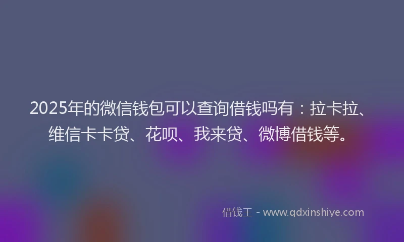 2025年的微信钱包可以查询借钱吗有：拉卡拉、维信卡卡贷、花呗、我来贷、微博借钱等。