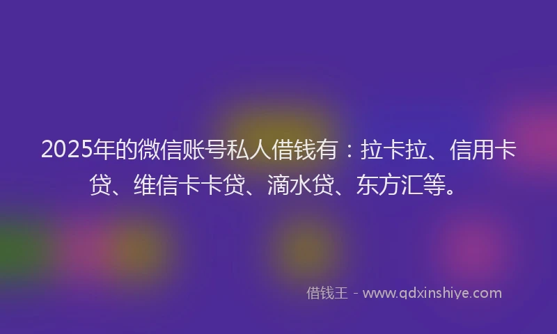2025年的微信账号私人借钱有：拉卡拉、信用卡贷、维信卡卡贷、滴水贷、东方汇等。