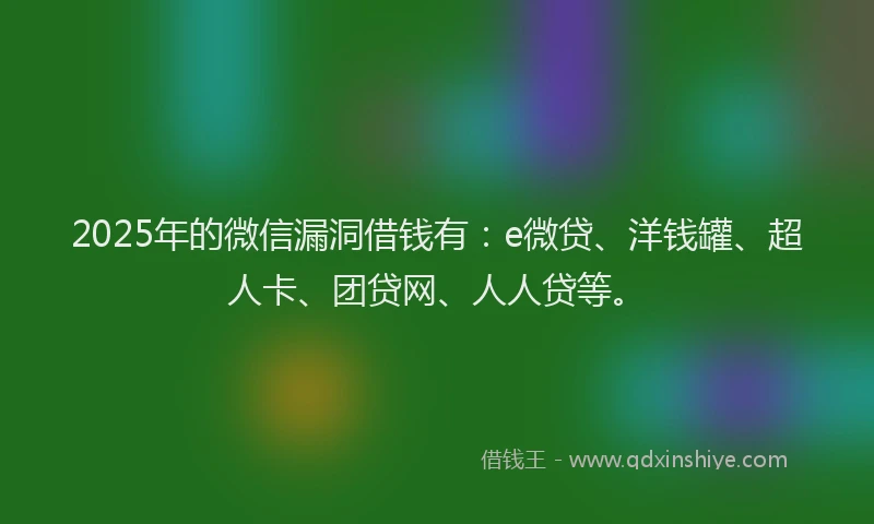2025年的微信漏洞借钱有：e微贷、洋钱罐、超人卡、团贷网、人人贷等。