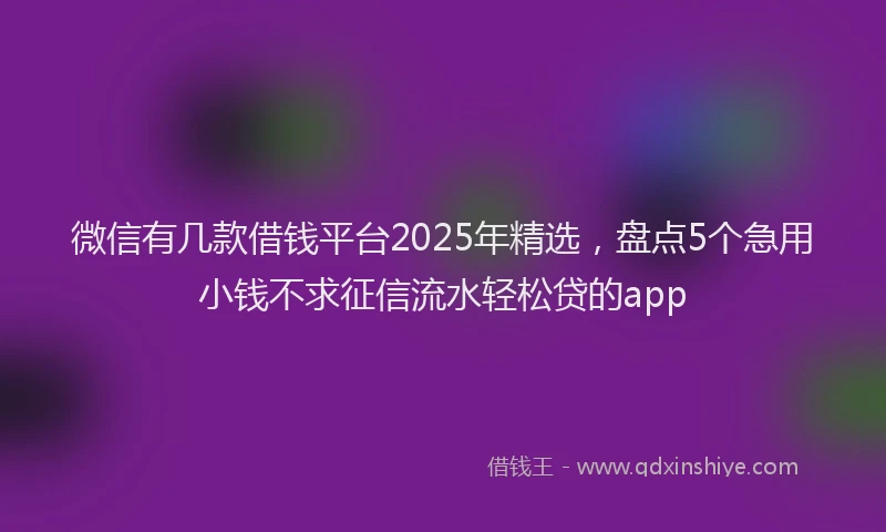 微信有几款借钱平台2025年精选，盘点5个急用小钱不求征信流水轻松贷的app