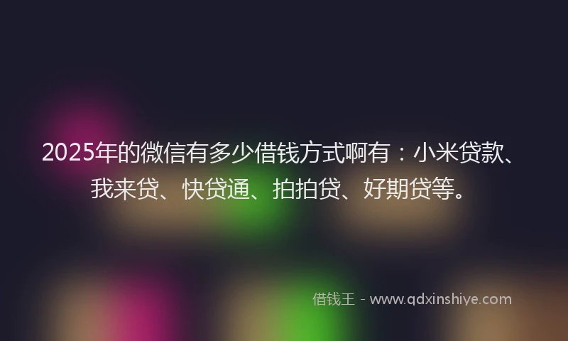 2025年的微信有多少借钱方式啊有：小米贷款、我来贷、快贷通、拍拍贷、好期贷等。