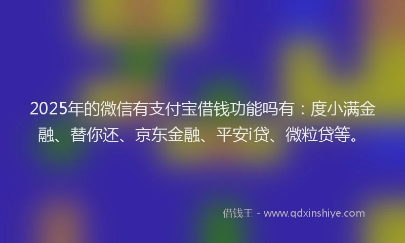 2025年的微信有支付宝借钱功能吗有：度小满金融、替你还、京东金融、平安i贷、微粒贷等。