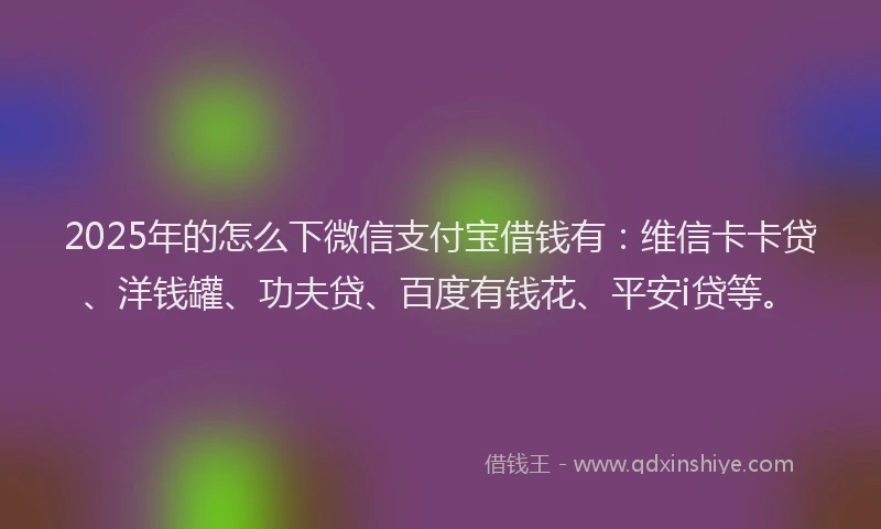 2025年的怎么下微信支付宝借钱有：维信卡卡贷、洋钱罐、功夫贷、百度有钱花、平安i贷等。