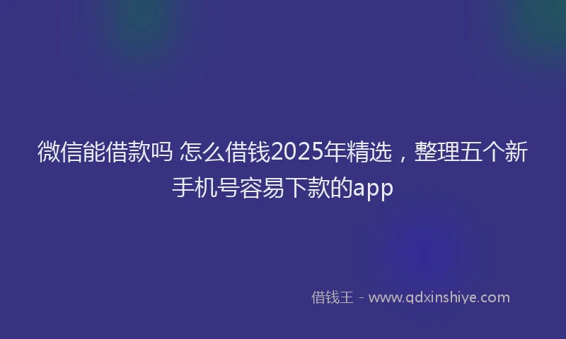 微信能借款吗 怎么借钱2025年精选，整理五个新手机号容易下款的app