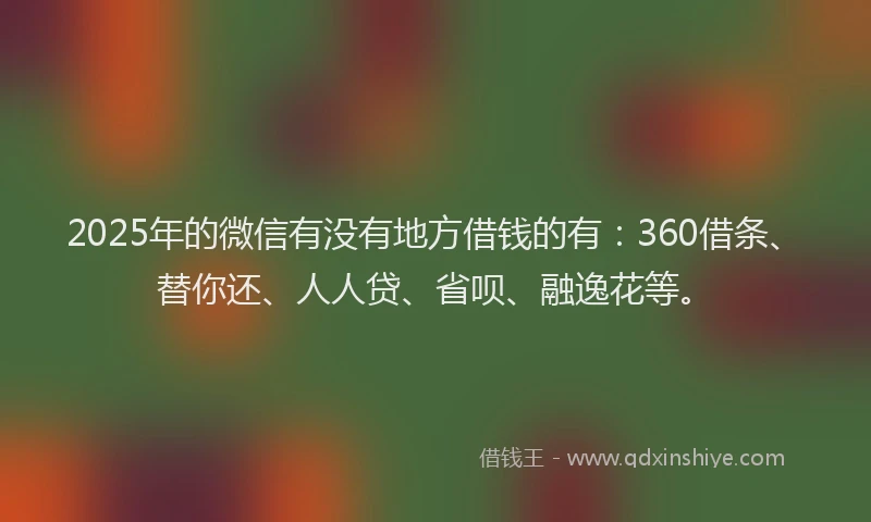 2025年的微信有没有地方借钱的有：360借条、替你还、人人贷、省呗、融逸花等。