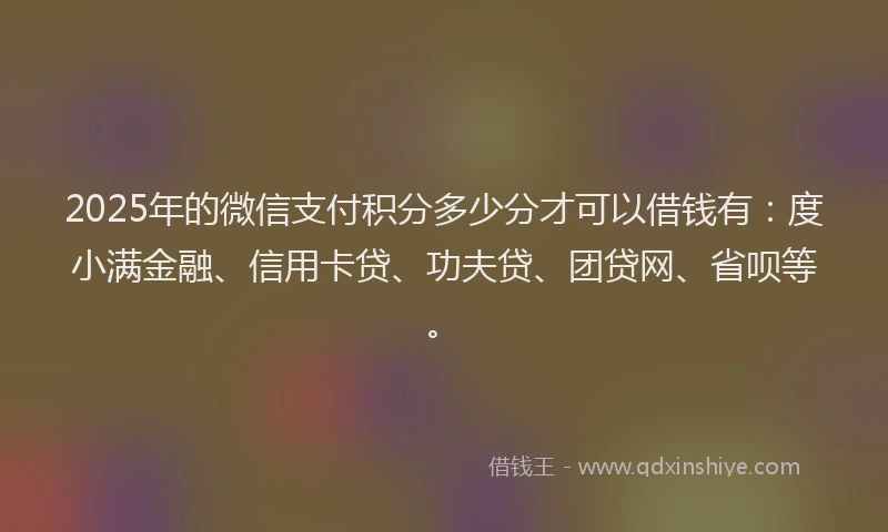 2025年的微信支付积分多少分才可以借钱有：度小满金融、信用卡贷、功夫贷、团贷网、省呗等。