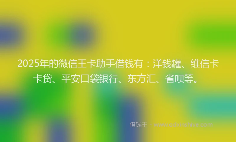 2025年的微信王卡助手借钱有：洋钱罐、维信卡卡贷、平安口袋银行、东方汇、省呗等。