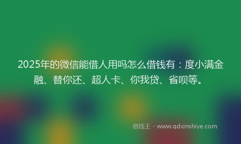2025年的微信能借人用吗怎么借钱有：度小满金融、替你还、超人卡、你我贷、省呗等。
