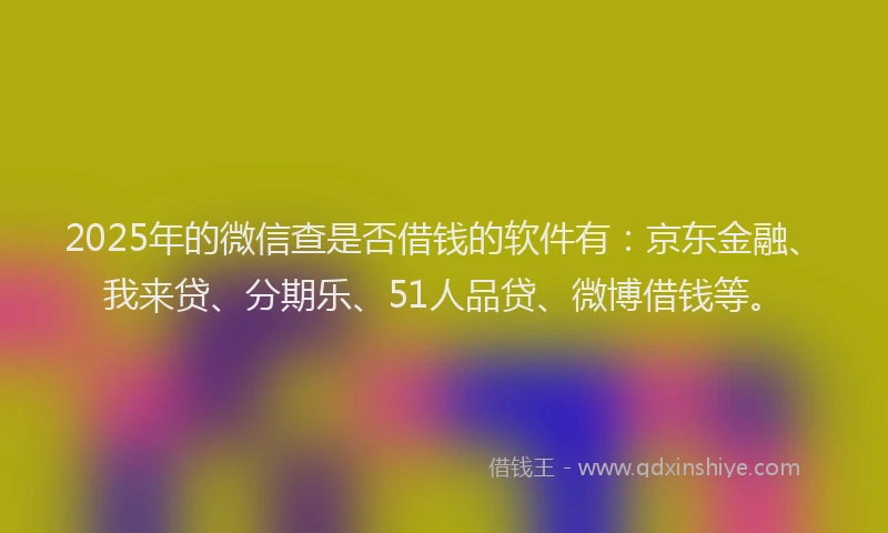2025年的微信查是否借钱的软件有：京东金融、我来贷、分期乐、51人品贷、微博借钱等。