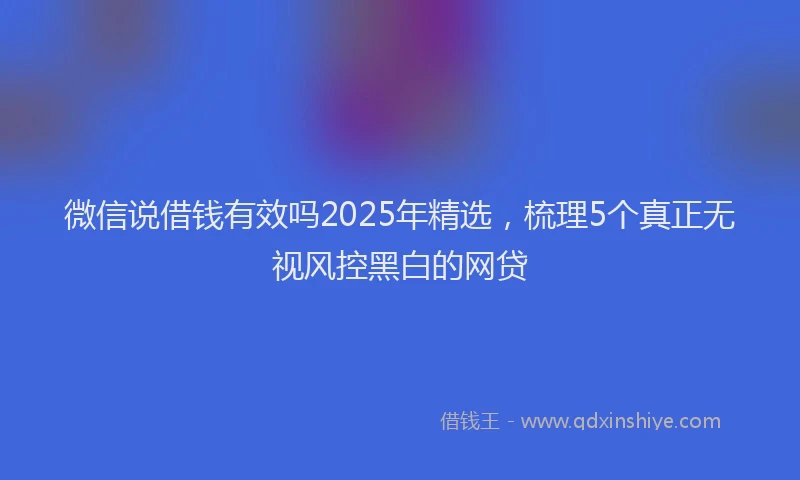微信说借钱有效吗2025年精选，梳理5个真正无视风控黑白的网贷