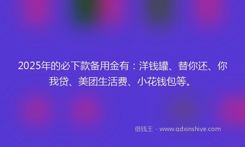 2025年的必下款备用金有：洋钱罐、替你还、你我贷、美团生活费、小花钱包等。