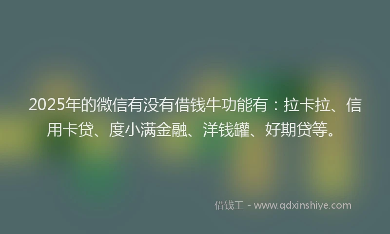 2025年的微信有没有借钱牛功能有：拉卡拉、信用卡贷、度小满金融、洋钱罐、好期贷等。