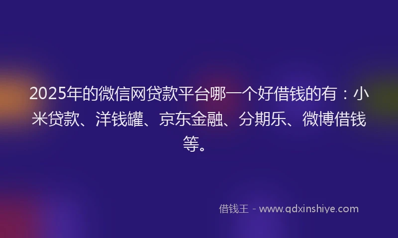 2025年的微信网贷款平台哪一个好借钱的有：小米贷款、洋钱罐、京东金融、分期乐、微博借钱等。