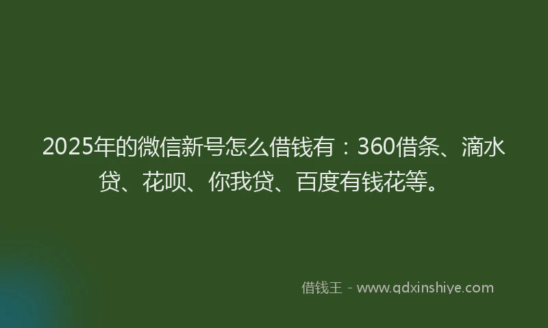 2025年的微信新号怎么借钱有：360借条、滴水贷、花呗、你我贷、百度有钱花等。