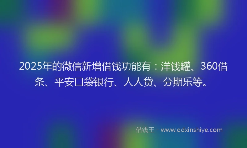2025年的微信新增借钱功能有：洋钱罐、360借条、平安口袋银行、人人贷、分期乐等。