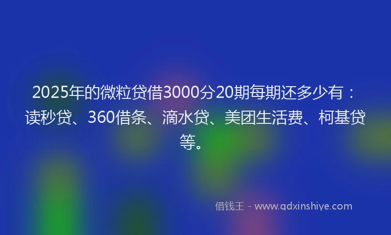 2025年的微粒贷借3000分20期每期还多少有：读秒贷、360借条、滴水贷、美团生活费、柯基贷等。