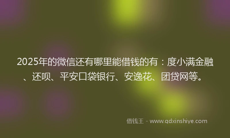 2025年的微信还有哪里能借钱的有：度小满金融、还呗、平安口袋银行、安逸花、团贷网等。