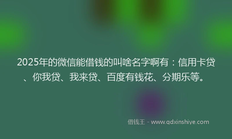 2025年的微信能借钱的叫啥名字啊有：信用卡贷、你我贷、我来贷、百度有钱花、分期乐等。