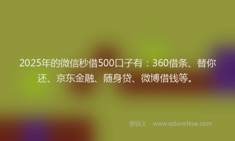 2025年的微信秒借500口子有：360借条、替你还、京东金融、随身贷、微博借钱等。