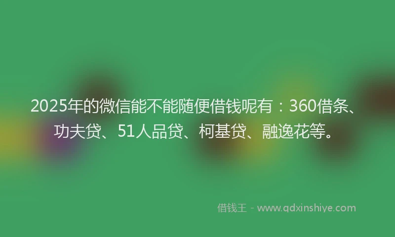2025年的微信能不能随便借钱呢有：360借条、功夫贷、51人品贷、柯基贷、融逸花等。