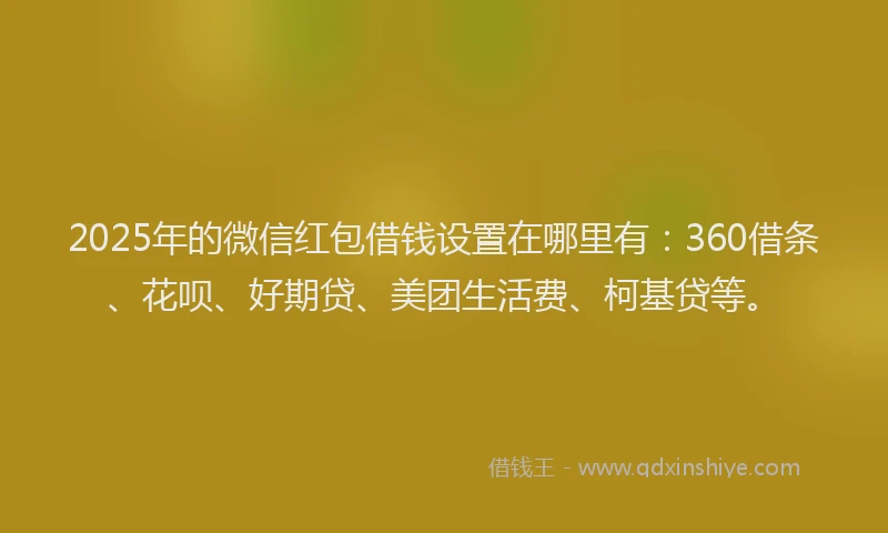2025年的微信红包借钱设置在哪里有：360借条、花呗、好期贷、美团生活费、柯基贷等。