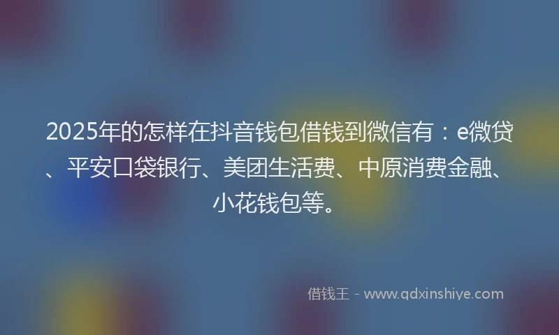 2025年的怎样在抖音钱包借钱到微信有：e微贷、平安口袋银行、美团生活费、中原消费金融、小花钱包等。