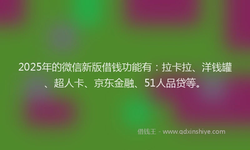 2025年的微信新版借钱功能有：拉卡拉、洋钱罐、超人卡、京东金融、51人品贷等。