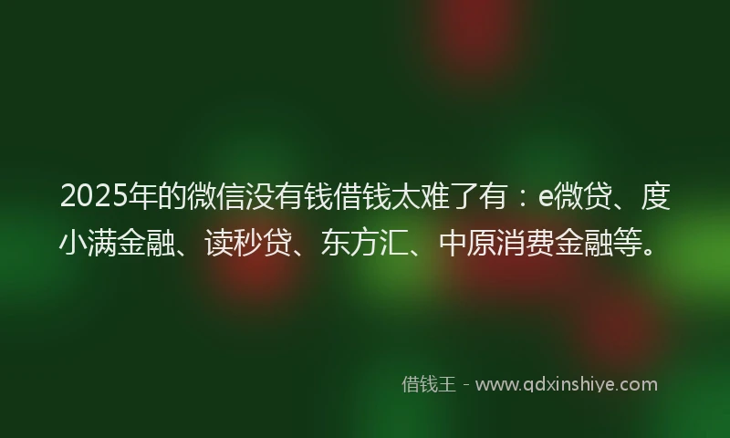 2025年的微信没有钱借钱太难了有：e微贷、度小满金融、读秒贷、东方汇、中原消费金融等。