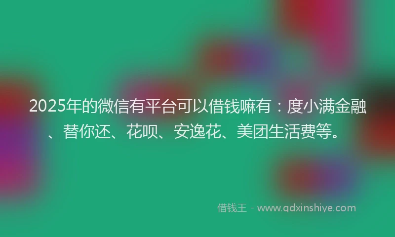 2025年的微信有平台可以借钱嘛有：度小满金融、替你还、花呗、安逸花、美团生活费等。